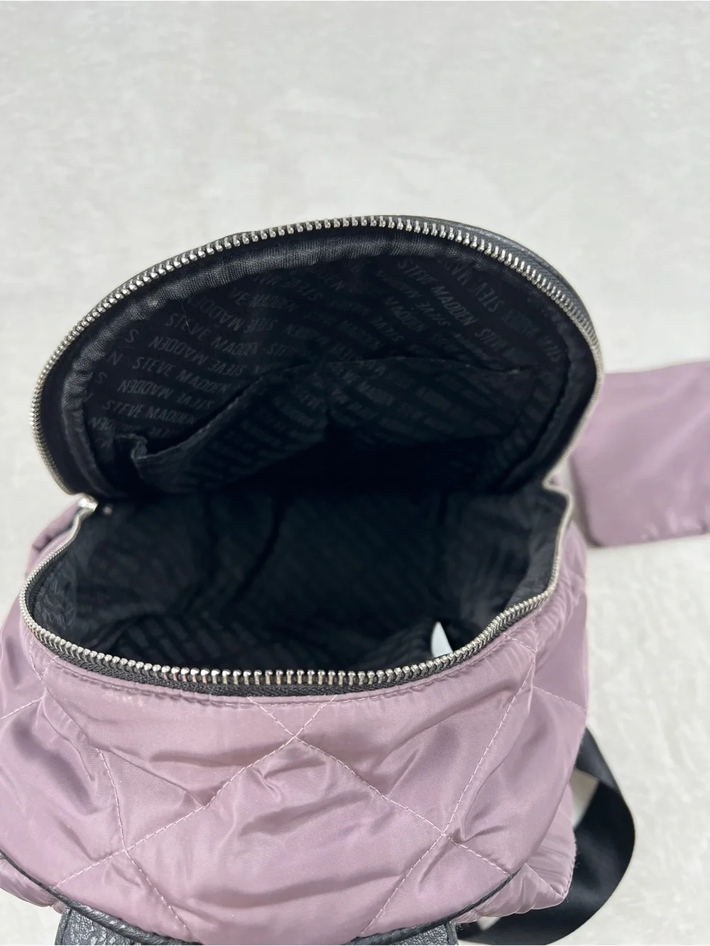 Steve Madden Quilted Nylon Mini Backpack w/ Matching Pouch Purple EUC